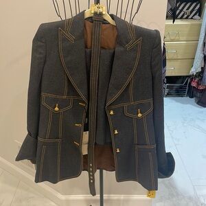 3 piece denim blazer and skirt set